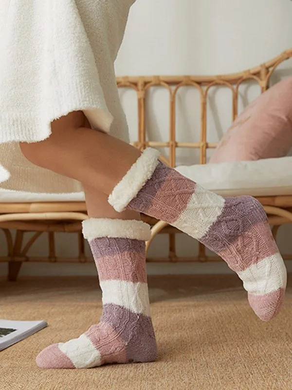 Farbblock gestreifte, mit Fleece gefütterte Socken