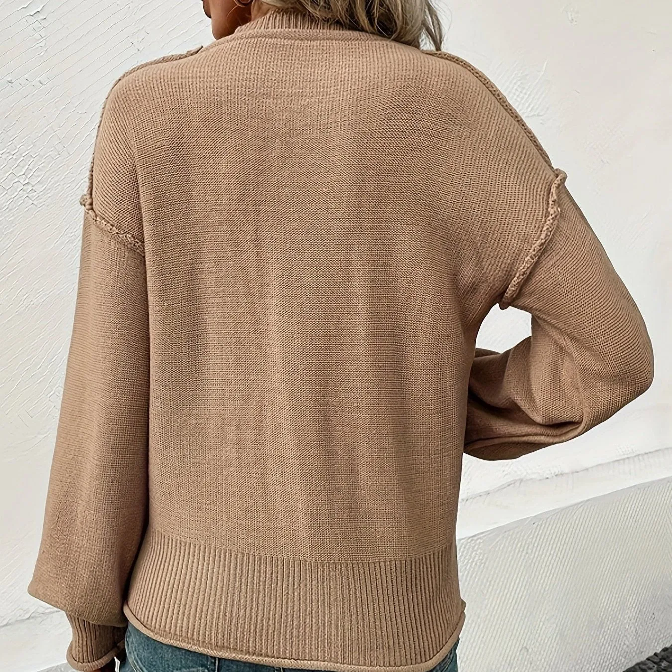 Heidi-Mode - Lässiger Herbst Top-Stitching Lange Ärmel Pullover mit Tasche für Frauen