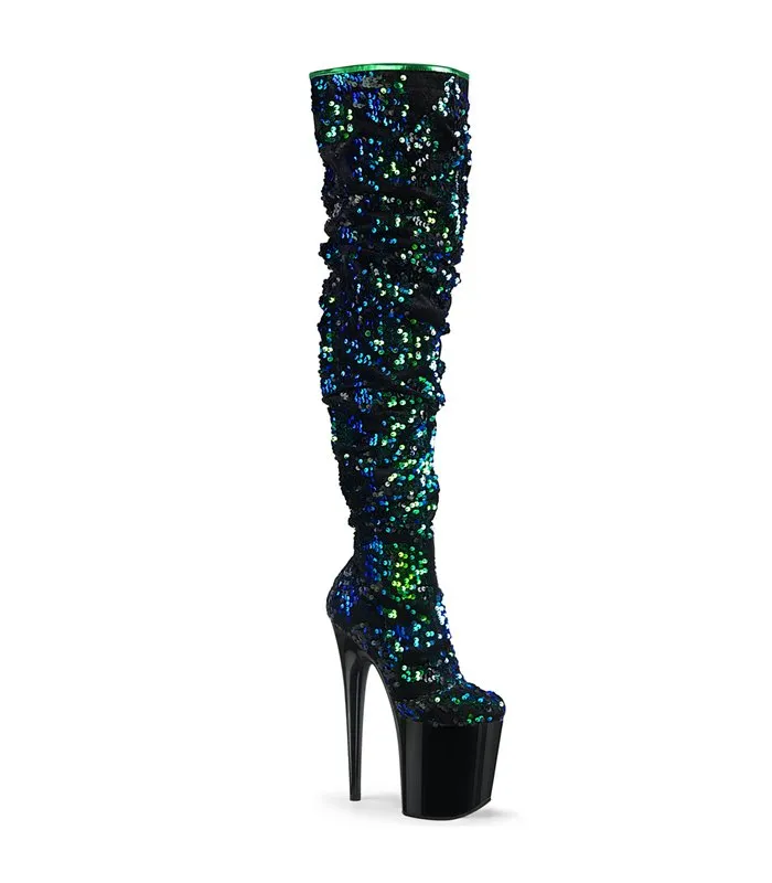 Plateau Overknee-Stiefel FLAMINGO-3004 - Pailletten/Schwarz/Blau/Grün online günstig kaufen