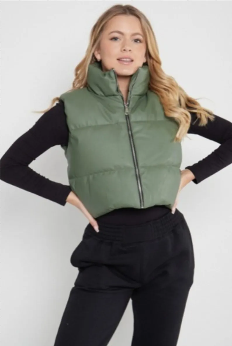 PU-Daunenpuffer Cropped-Jacke 1030 urbane kurze ärmellose Jacke