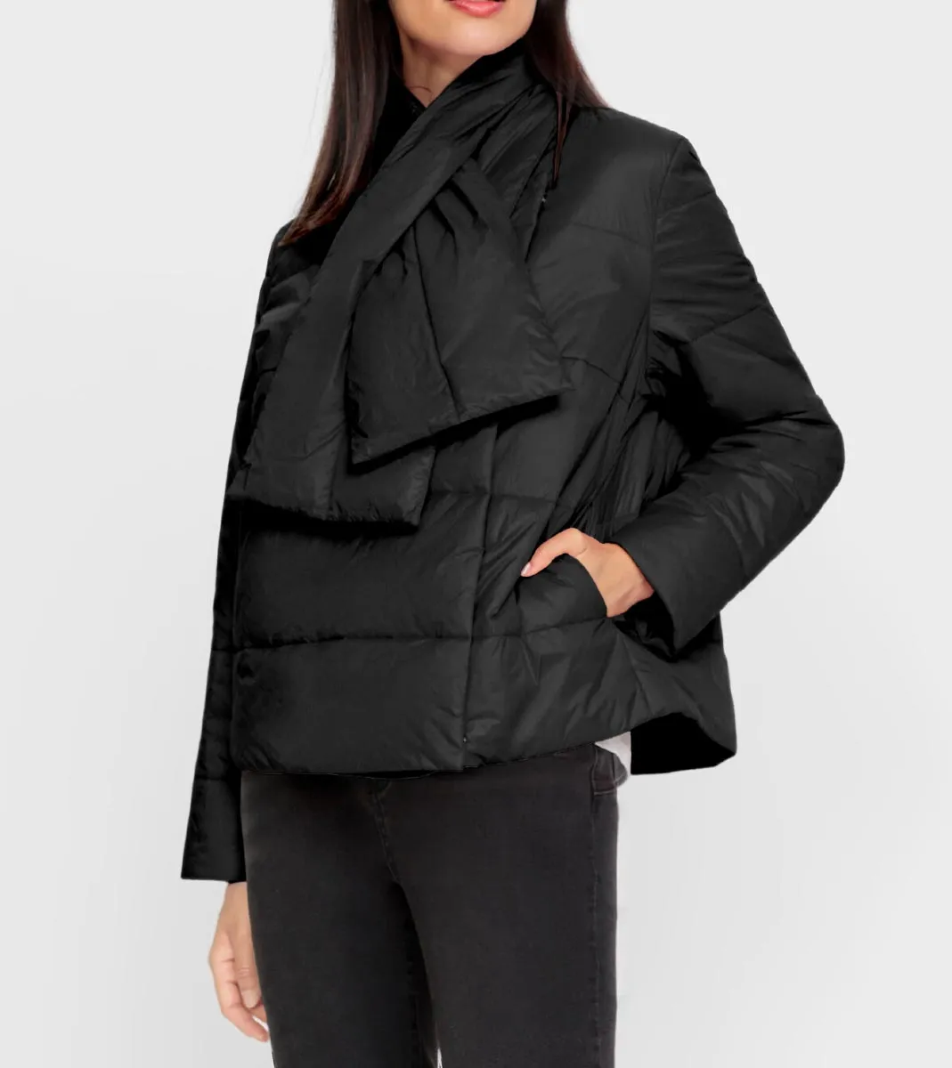 Steppjacke m. abnehmbarem Schal, schwarz